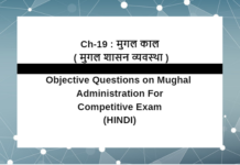 Objective Questions On Mughal Administration in Hindi – Competitive Exam Objective questions on Mughal Administration